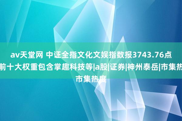 av天堂网 中证全指文化文娱指数报3743.76点，前十大权重包含掌趣科技等|a股|证券|神州泰岳|市集热度